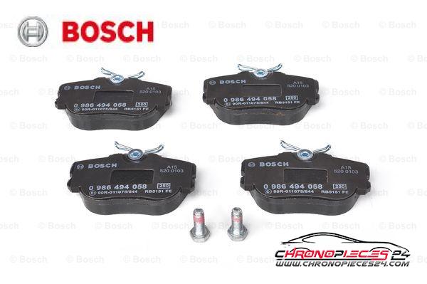 Achat de BOSCH 0 986 494 058 Kit de plaquettes de frein, frein à disque pas chères