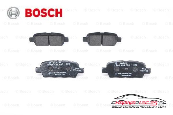 Achat de BOSCH 0 986 494 090 Kit de plaquettes de frein, frein à disque pas chères