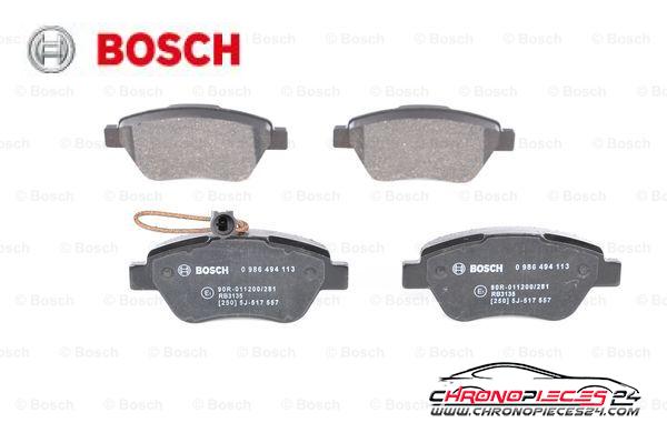 Achat de BOSCH 0 986 494 113 Kit de plaquettes de frein, frein à disque pas chères