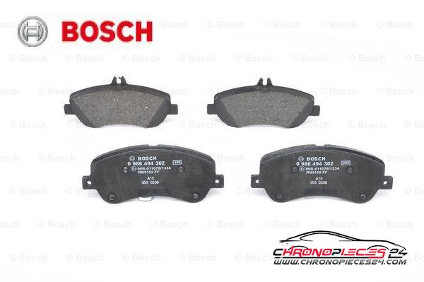 Achat de BOSCH 0 986 494 302 Kit de plaquettes de frein, frein à disque pas chères