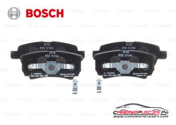 Achat de BOSCH 0 986 494 502 Kit de plaquettes de frein, frein à disque pas chères