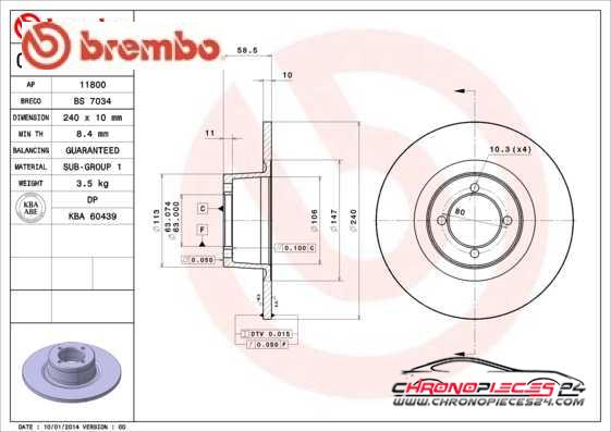 Achat de BREMBO 08.1432.10 Disque de frein pas chères