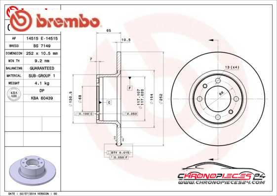 Achat de BREMBO 08.2559.24 Disque de frein pas chères