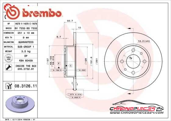 Achat de BREMBO 08.3126.11 Disque de frein pas chères