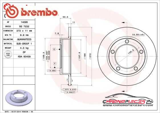 Achat de BREMBO 08.3939.10 Disque de frein pas chères