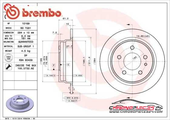 Achat de BREMBO 08.4487.10 Disque de frein pas chères