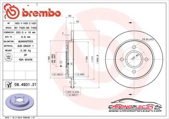 Achat de BREMBO 08.4931.21 Disque de frein pas chères