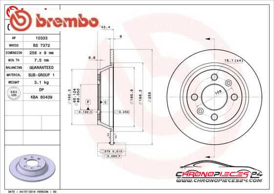 Achat de BREMBO 08.5037.10 Disque de frein pas chères