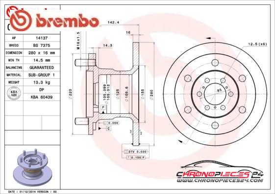 Achat de BREMBO 08.5079.10 Disque de frein pas chères