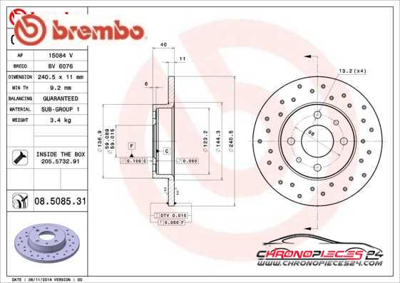 Achat de BREMBO 08.5085.31 Disque de frein pas chères