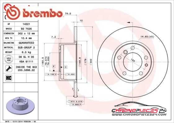 Achat de BREMBO 08.5141.20 Disque de frein pas chères