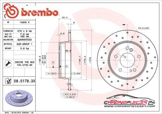 Achat de BREMBO 08.5178.3X Disque de frein pas chères