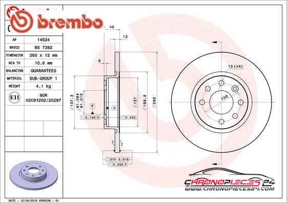 Achat de BREMBO 08.5186.20 Disque de frein pas chères