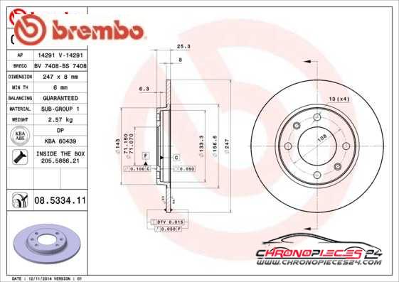 Achat de BREMBO 08.5334.10 Disque de frein pas chères