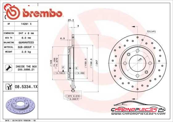 Achat de BREMBO 08.5334.1X Disque de frein pas chères