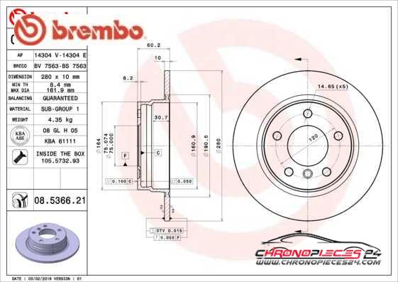 Achat de BREMBO 08.5366.21 Disque de frein pas chères