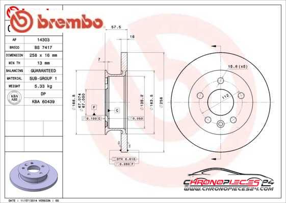 Achat de BREMBO 08.5396.10 Disque de frein pas chères