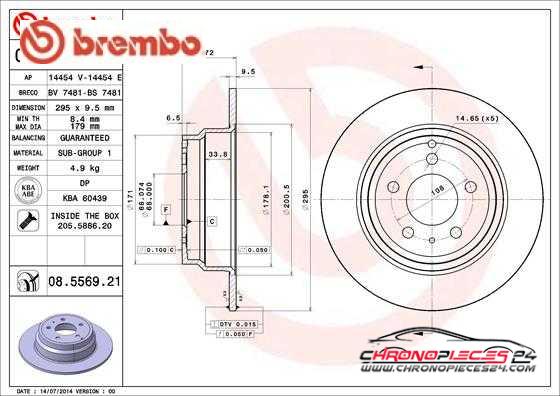 Achat de BREMBO 08.5569.21 Disque de frein pas chères