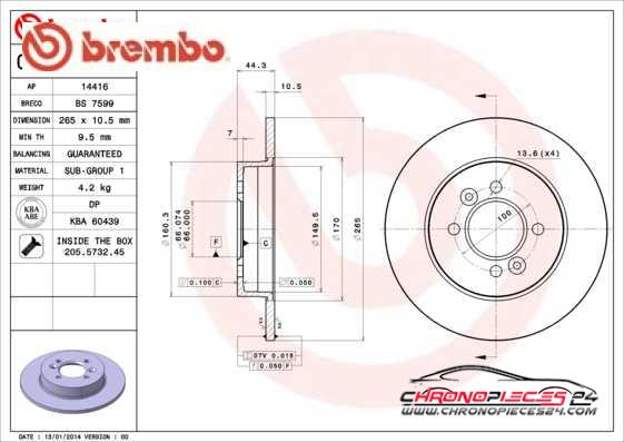 Achat de BREMBO 08.5645.60 Disque de frein pas chères