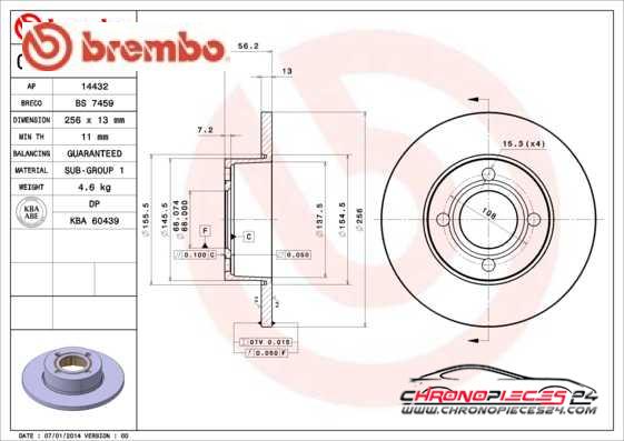 Achat de BREMBO 08.5714.10 Disque de frein pas chères