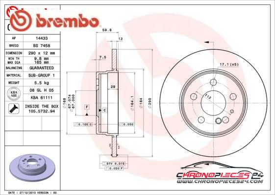 Achat de BREMBO 08.5725.10 Disque de frein pas chères