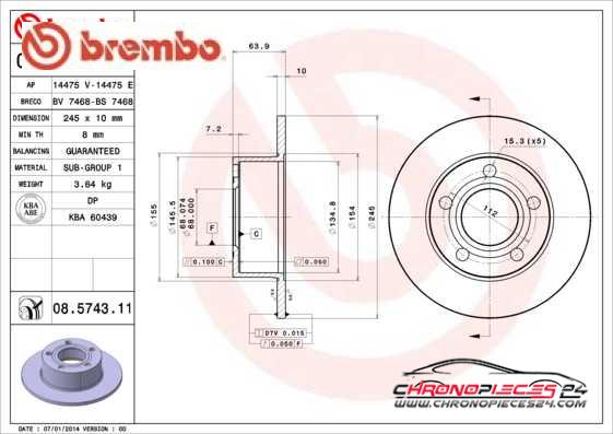 Achat de BREMBO 08.5743.11 Disque de frein pas chères