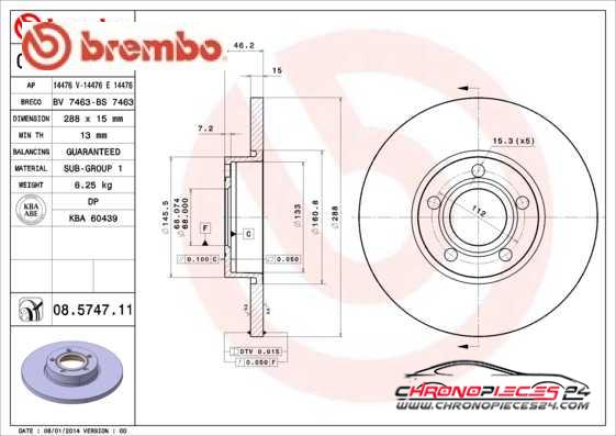 Achat de BREMBO 08.5747.11 Disque de frein pas chères