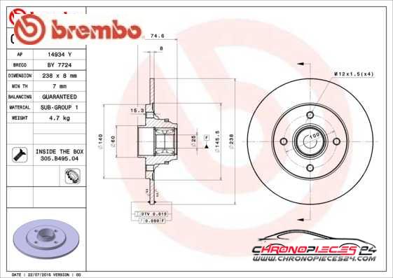 Achat de BREMBO 08.5834.37 Disque de frein pas chères