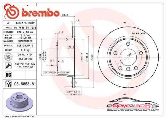 Achat de BREMBO 08.6853.81 Disque de frein pas chères