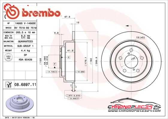 Achat de BREMBO 08.6897.11 Disque de frein pas chères