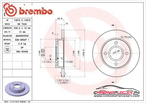 Achat de BREMBO 08.6903.14 Disque de frein pas chères