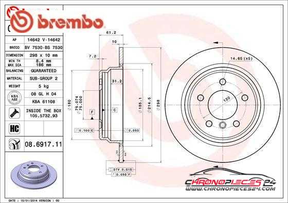 Achat de BREMBO 08.6917.11 Disque de frein pas chères