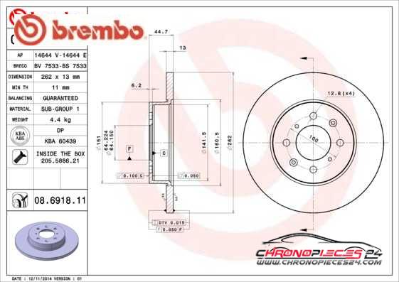 Achat de BREMBO 08.6918.11 Disque de frein pas chères