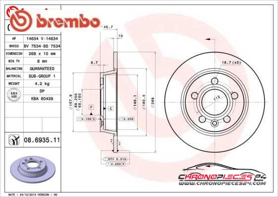 Achat de BREMBO 08.6935.11 Disque de frein pas chères