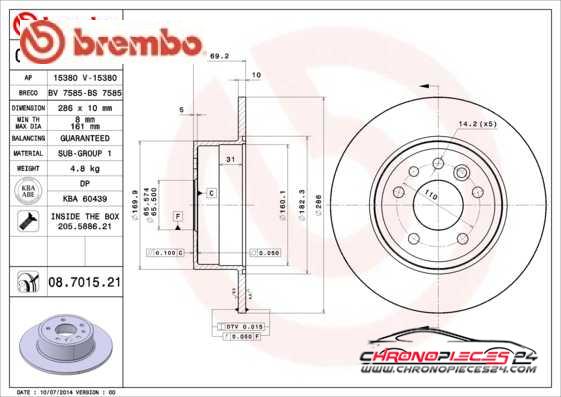 Achat de BREMBO 08.7015.21 Disque de frein pas chères