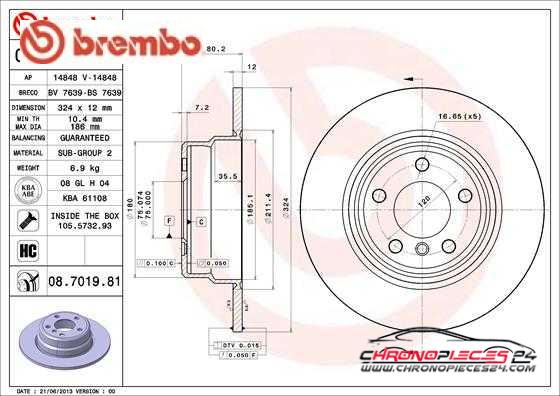 Achat de BREMBO 08.7019.81 Disque de frein pas chères