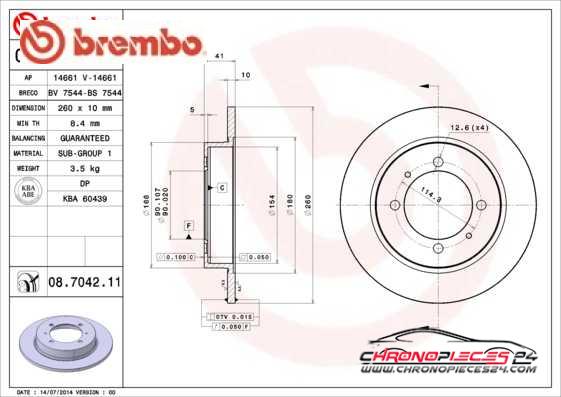 Achat de BREMBO 08.7042.11 Disque de frein pas chères