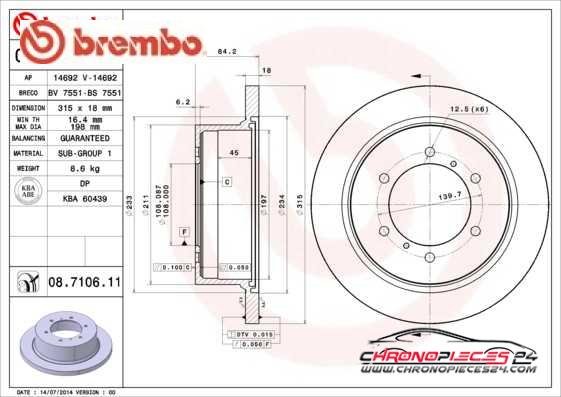 Achat de BREMBO 08.7106.11 Disque de frein pas chères