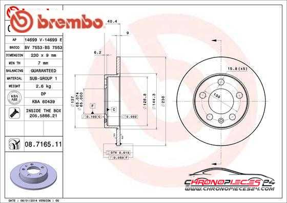 Achat de BREMBO 08.7165.11 Disque de frein pas chères