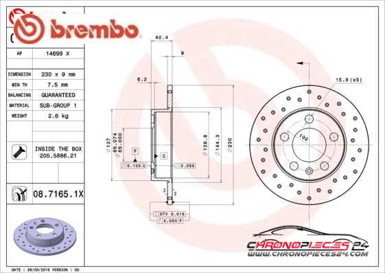 Achat de BREMBO 08.7165.1X Disque de frein pas chères