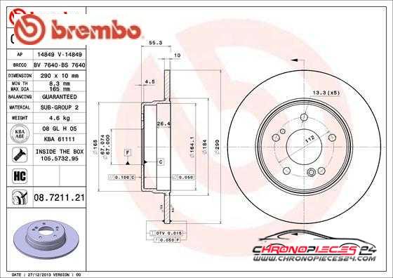 Achat de BREMBO 08.7211.21 Disque de frein pas chères