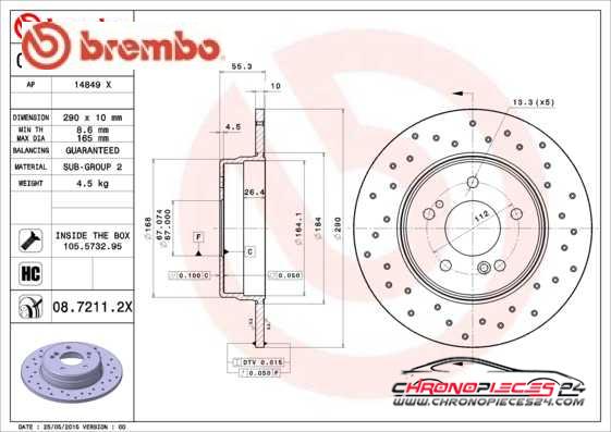 Achat de BREMBO 08.7211.2X Disque de frein pas chères