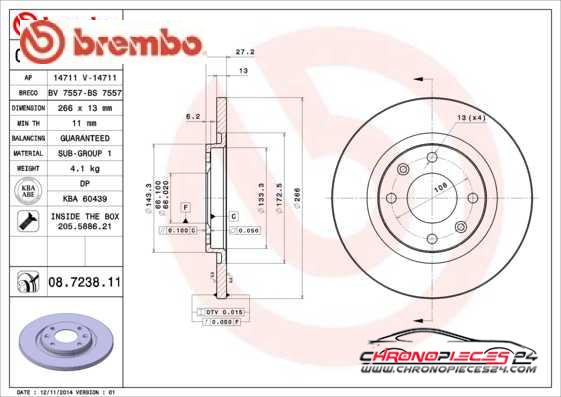 Achat de BREMBO 08.7238.10 Disque de frein pas chères