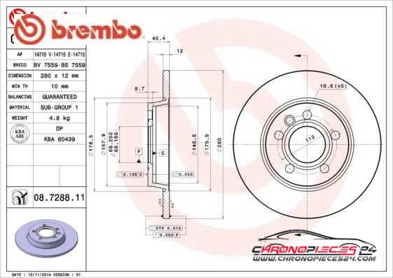 Achat de BREMBO 08.7288.11 Disque de frein pas chères