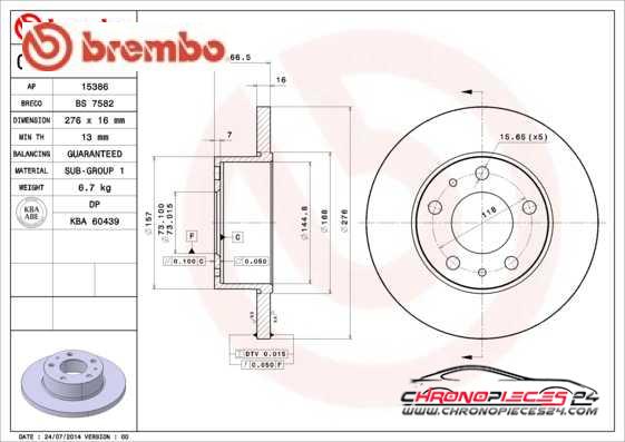 Achat de BREMBO 08.7300.20 Disque de frein pas chères