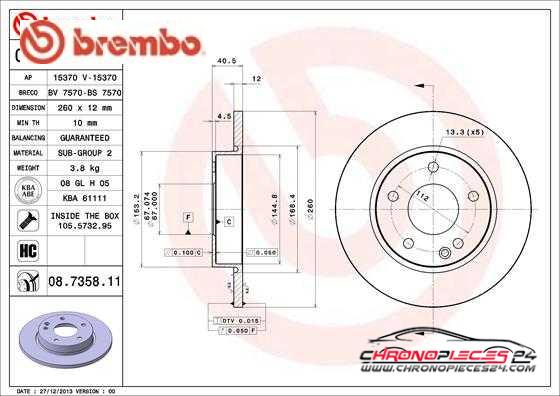 Achat de BREMBO 08.7358.11 Disque de frein pas chères