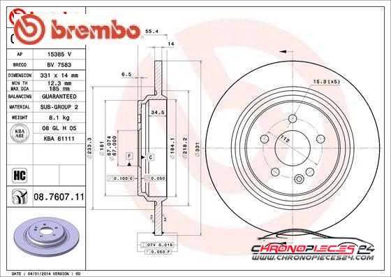 Achat de BREMBO 08.7607.11 Disque de frein pas chères