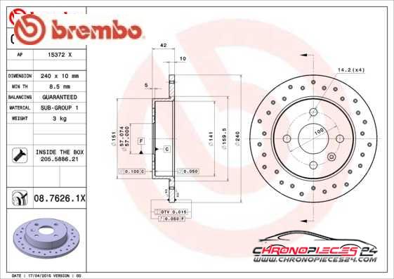 Achat de BREMBO 08.7626.1X Disque de frein pas chères