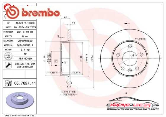 Achat de BREMBO 08.7627.11 Disque de frein pas chères