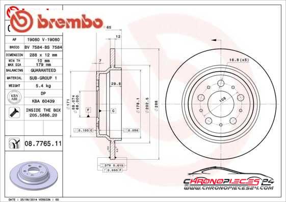 Achat de BREMBO 08.7765.11 Disque de frein pas chères